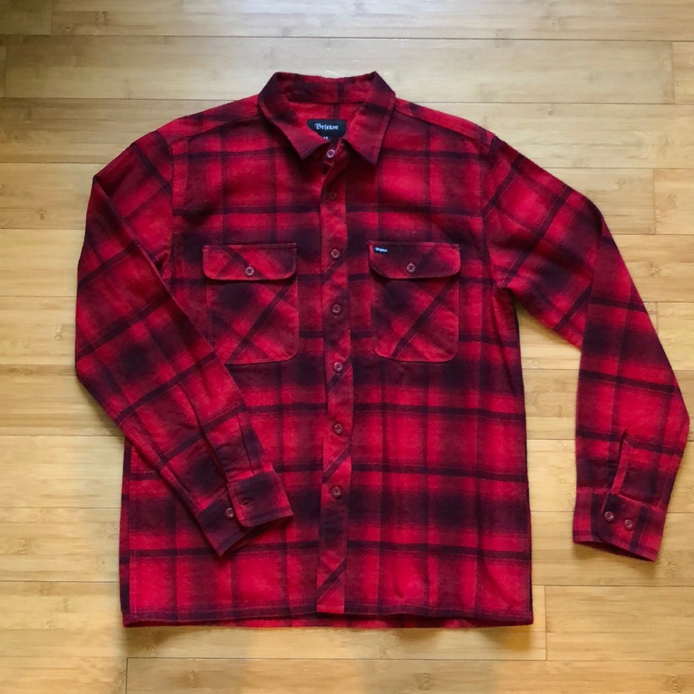 Red flannel button up shirt.
